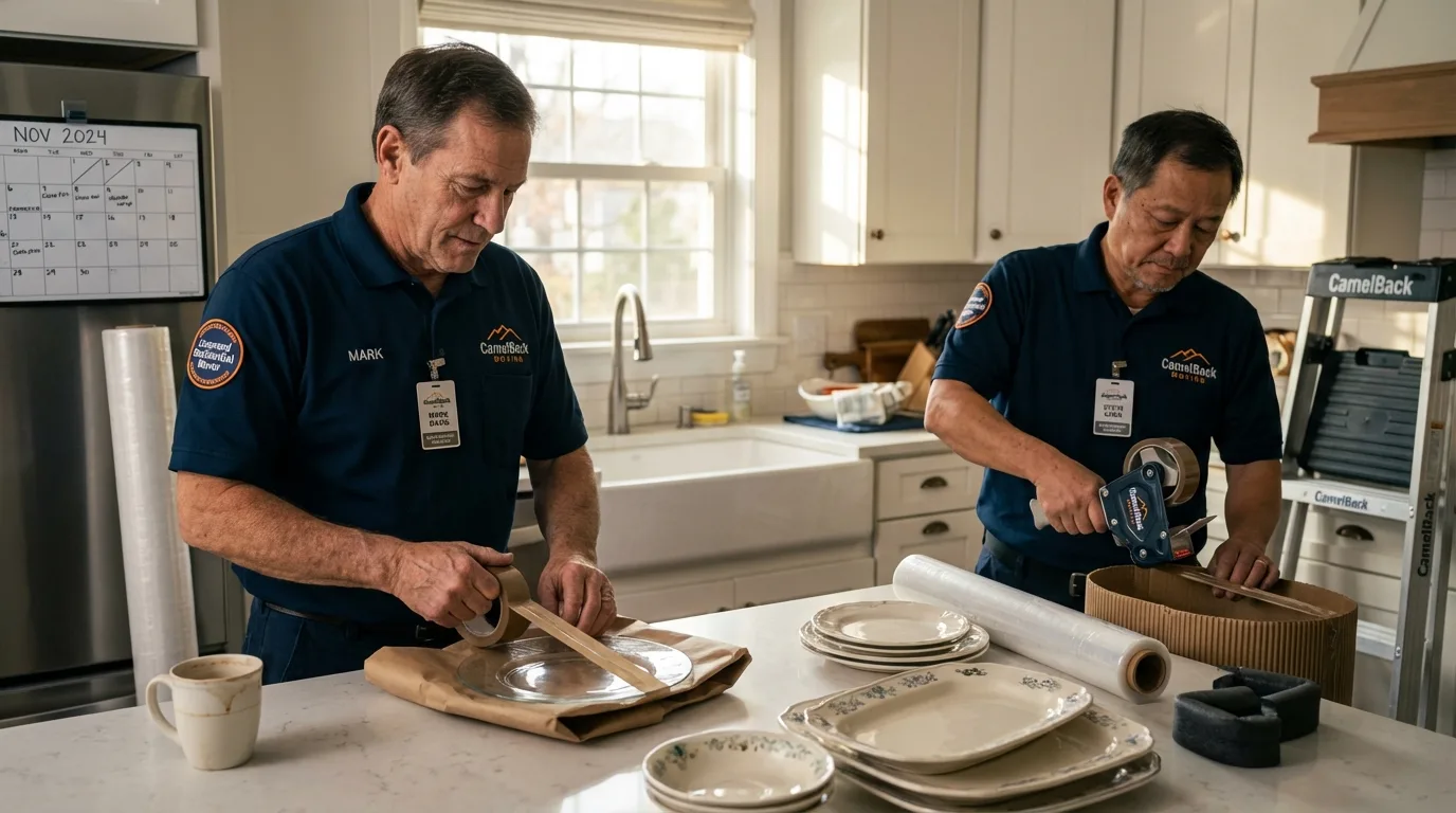 Professional crew packing kitchen dishware in Warm Springs, VA